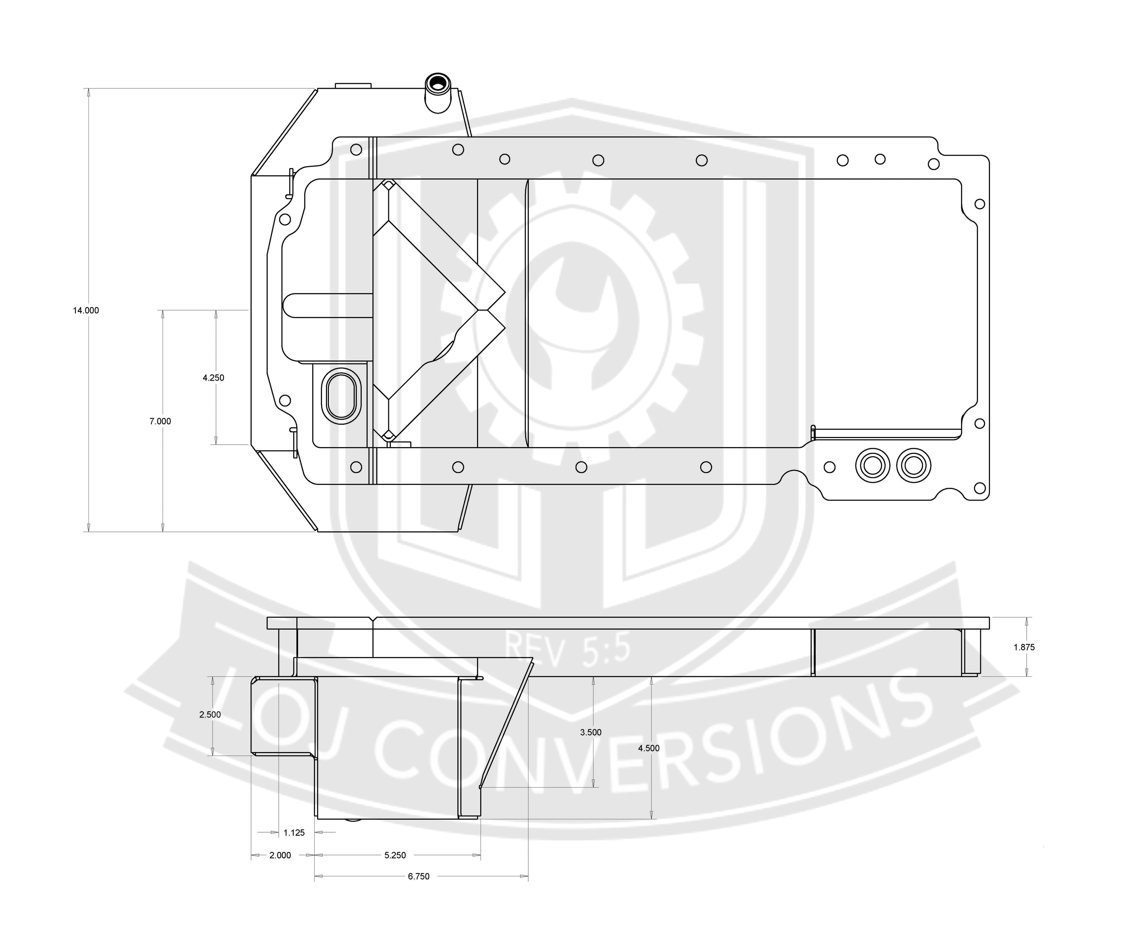 Front Sump LT Swap Gen 5 V oil pan dimensions drawing